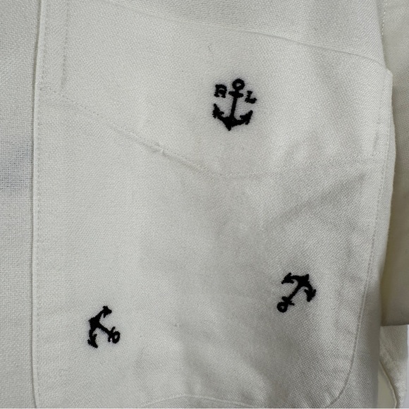 Ralph Lauren Embroidered Anchors Oxford White Button Down Shirt | Medium - Picture 5 of 9